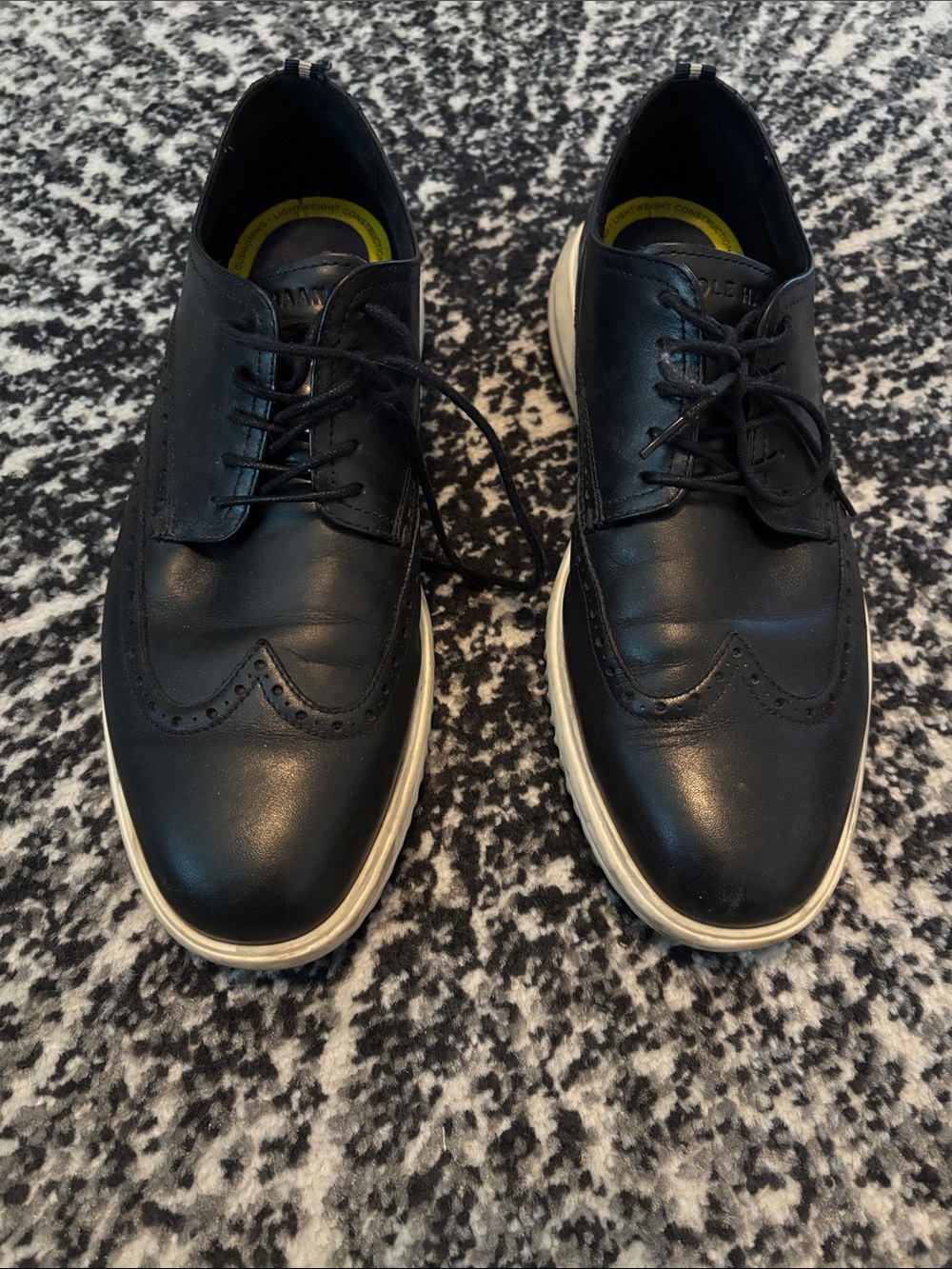 Cole Haan’s Men's Black Wingtip Derby Shoes with White Sole